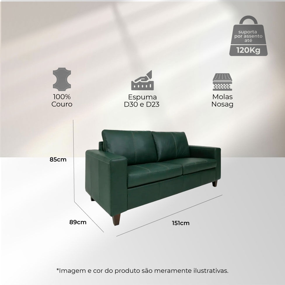 Sofá Royale em Couro Green 1,51m - Imagem 4