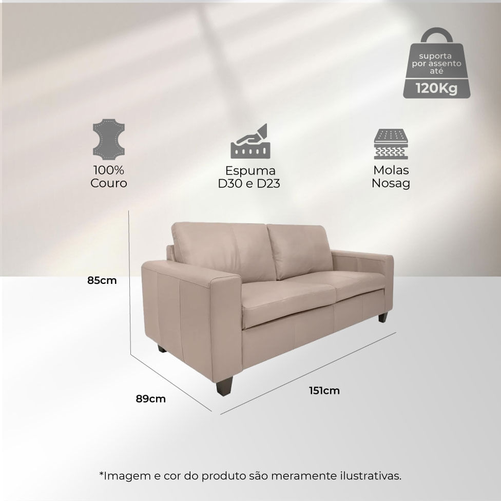 Sofá Royale em Couro Off White 1,51m - Imagem 4