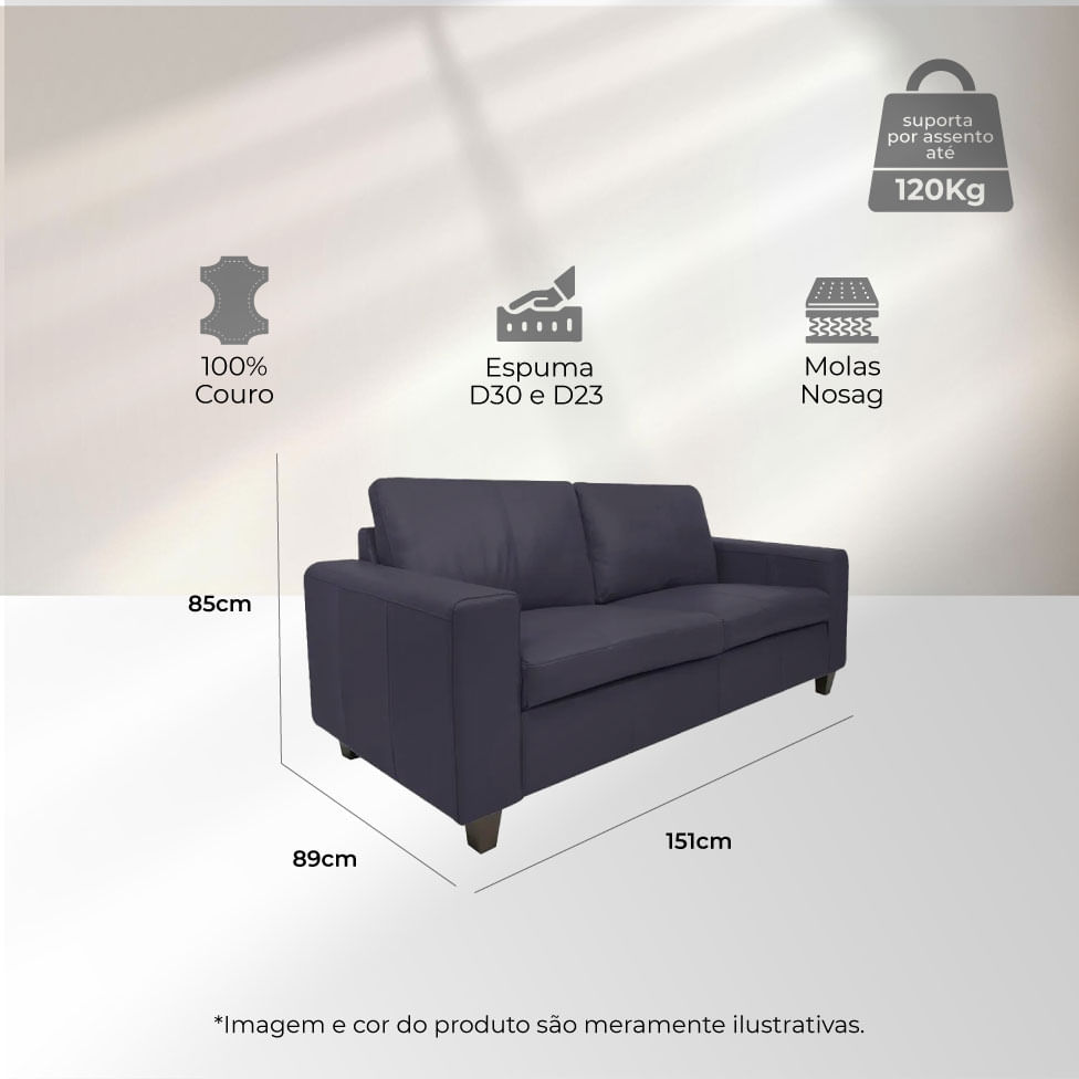 Sofá Royale em Couro Blue 1,51m - Imagem 4