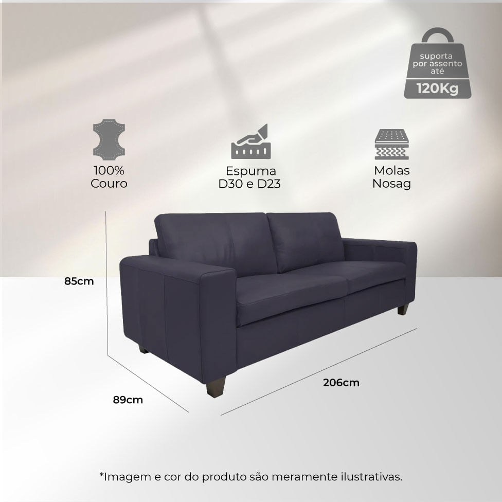 Sofá Royale em Couro Blue 2,06m - Imagem 4