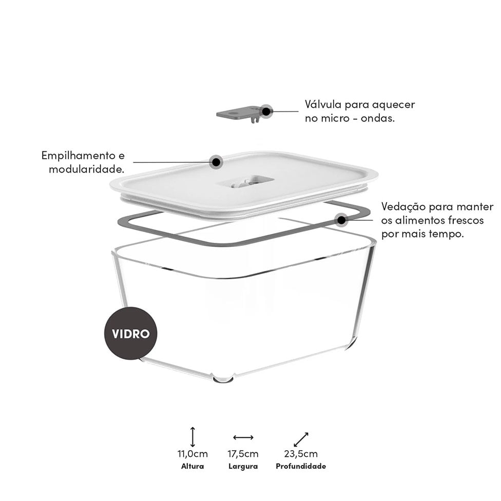 Pote Hermético de Vidro Borosilicato Fresh Lock Branco 2,4L - Ou - Imagem 2