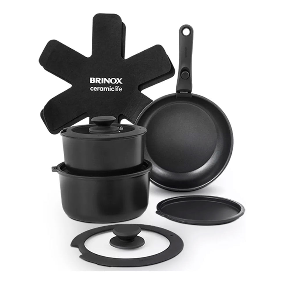 Jogo de Panelas Ceramic Life 10 Peças Cor Preto