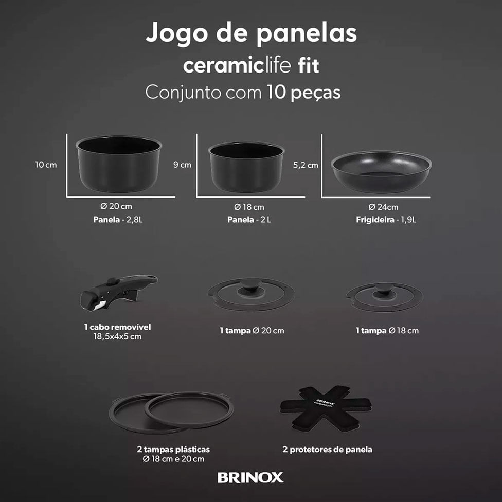 Jogo de Panelas Ceramic Life 10 Peças Cor Preto - Imagem 3
