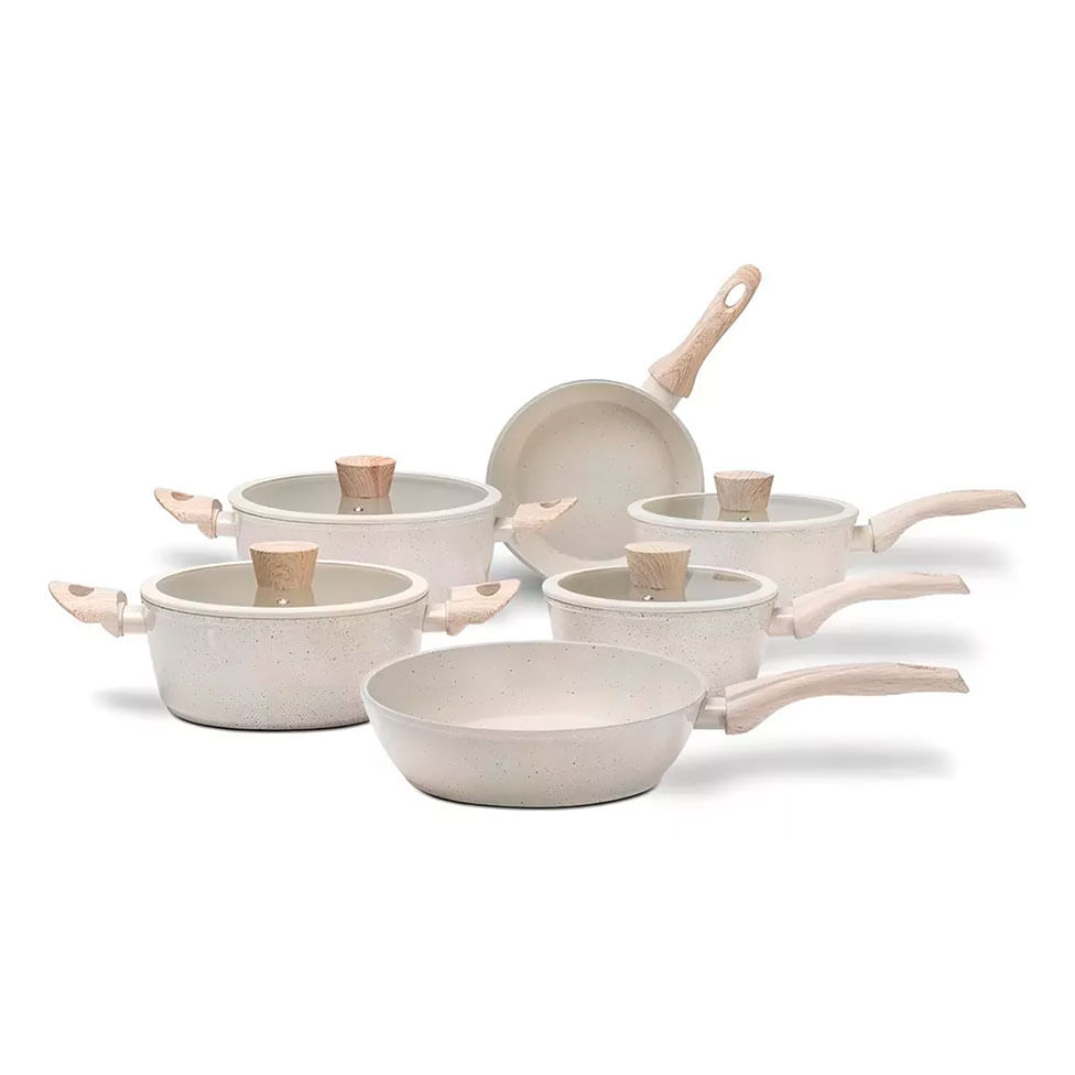Jogo de Panelas Brinox Ceramic Life Sirius 6 Peças Vanilla
