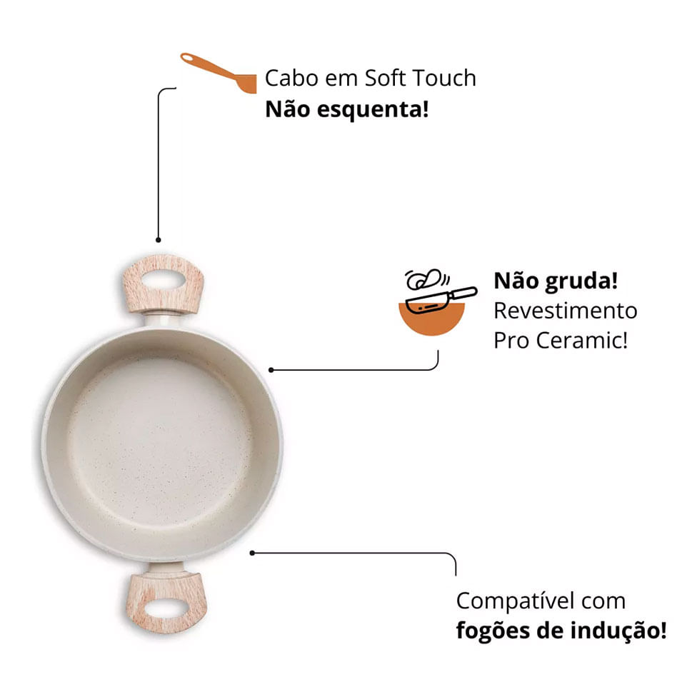 Jogo de Panelas Brinox Ceramic Life Sirius 6 Peças Vanilla - Imagem 5