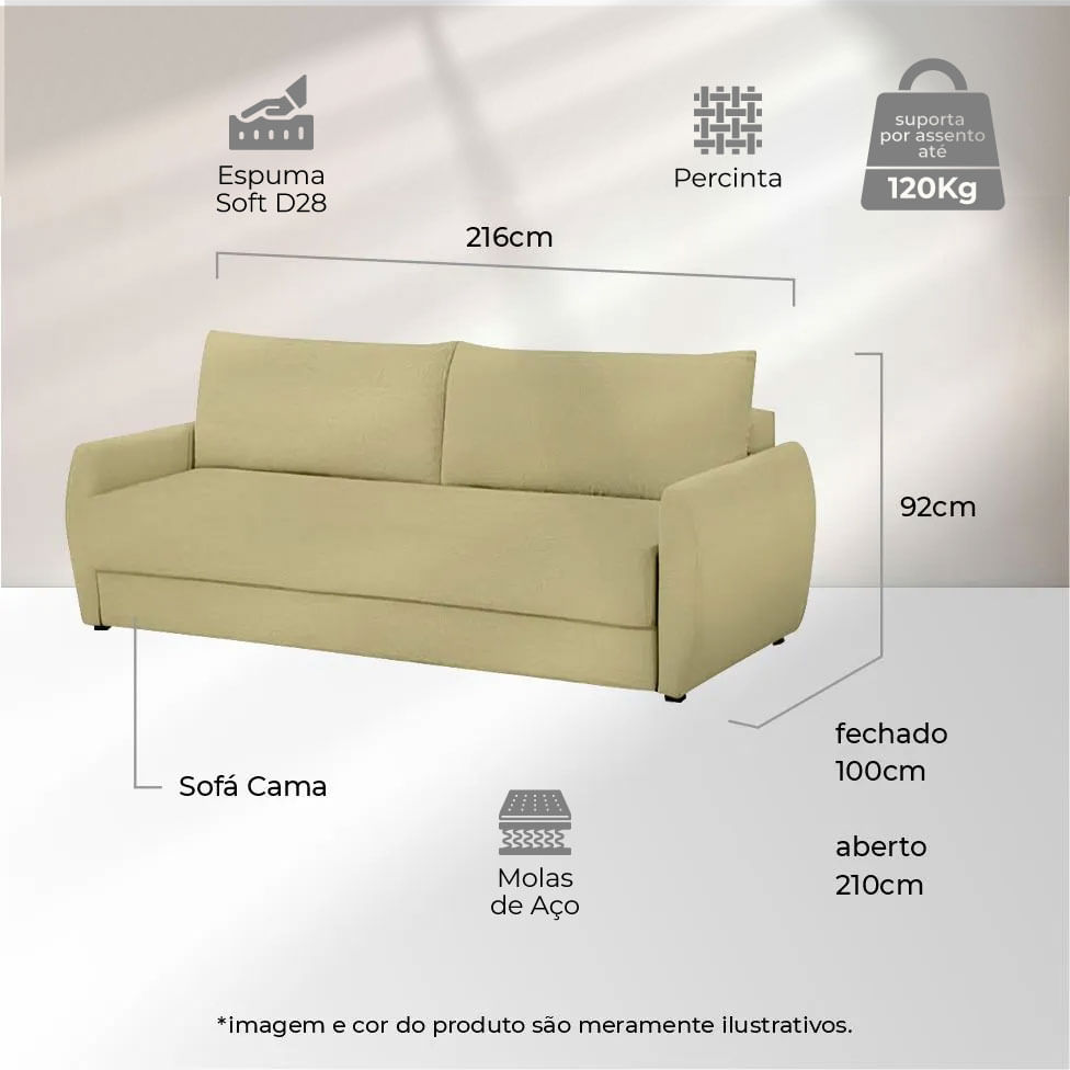 Sofá Cama Sunny em Linho Bege 2,10m - Imagem 6