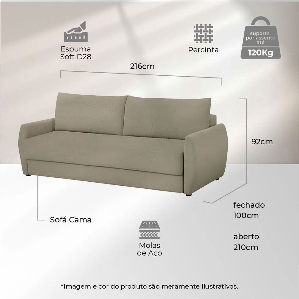 Sofá Cama Sunny em Linho Cinza 2,10m - Imagem 6
