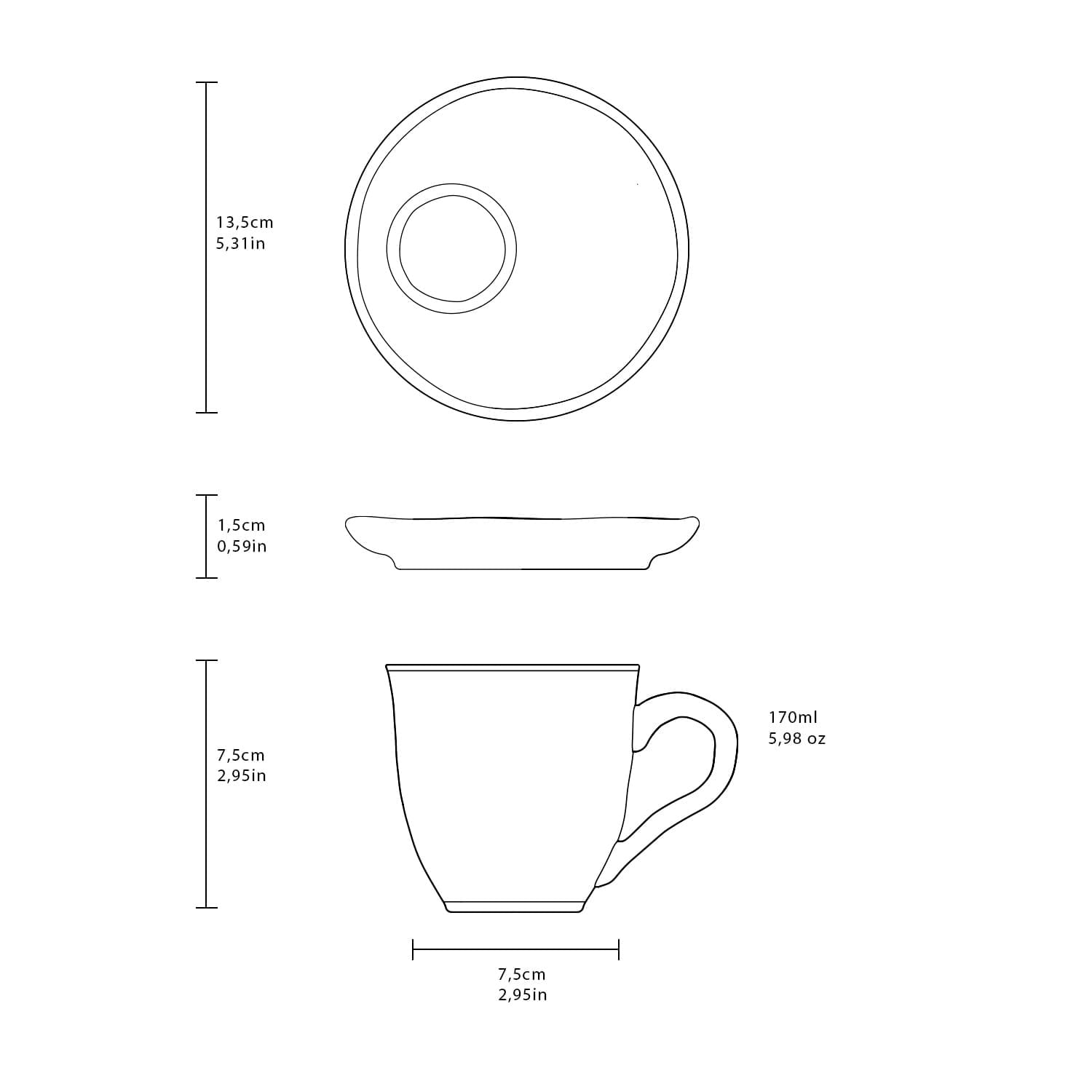 Conjunto com 6 Xícaras De Chá Orgânico 170ml com 6 Pires Descentralizado Eclipse - Imagem 3