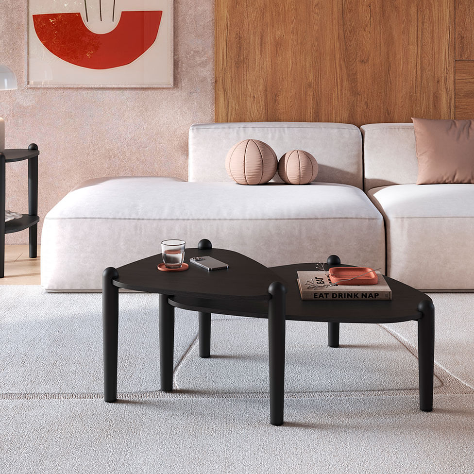 Mesa de Centro Triangular Orgânica Nero e Preta 55x59cm - Imagem 3