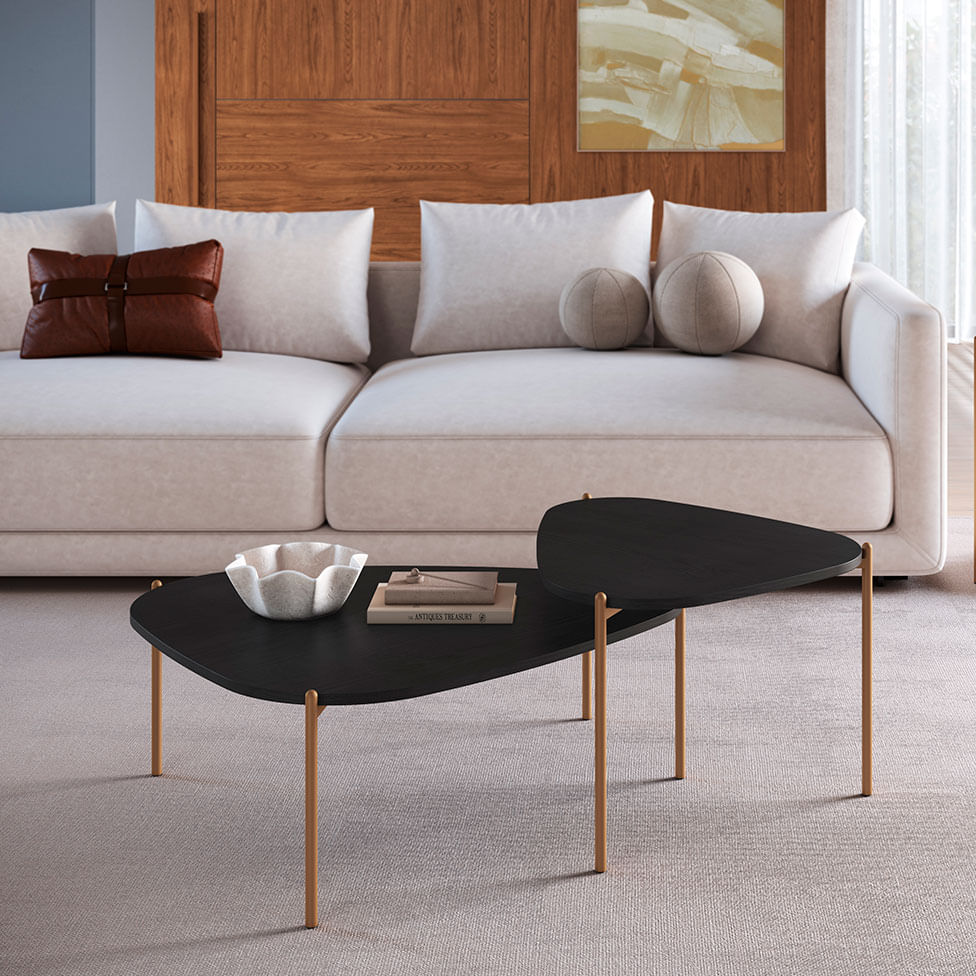 Mesa de Centro Triangular Orgânica Pé em Aço Nero e Dourada 77x70cm - Imagem 3