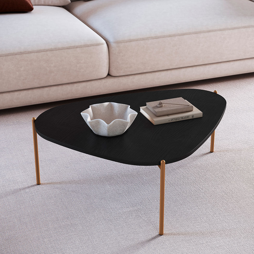 Mesa de Centro Triangular Orgânica Pé em Aço Nero e Dourada 77x70cm - Imagem 4