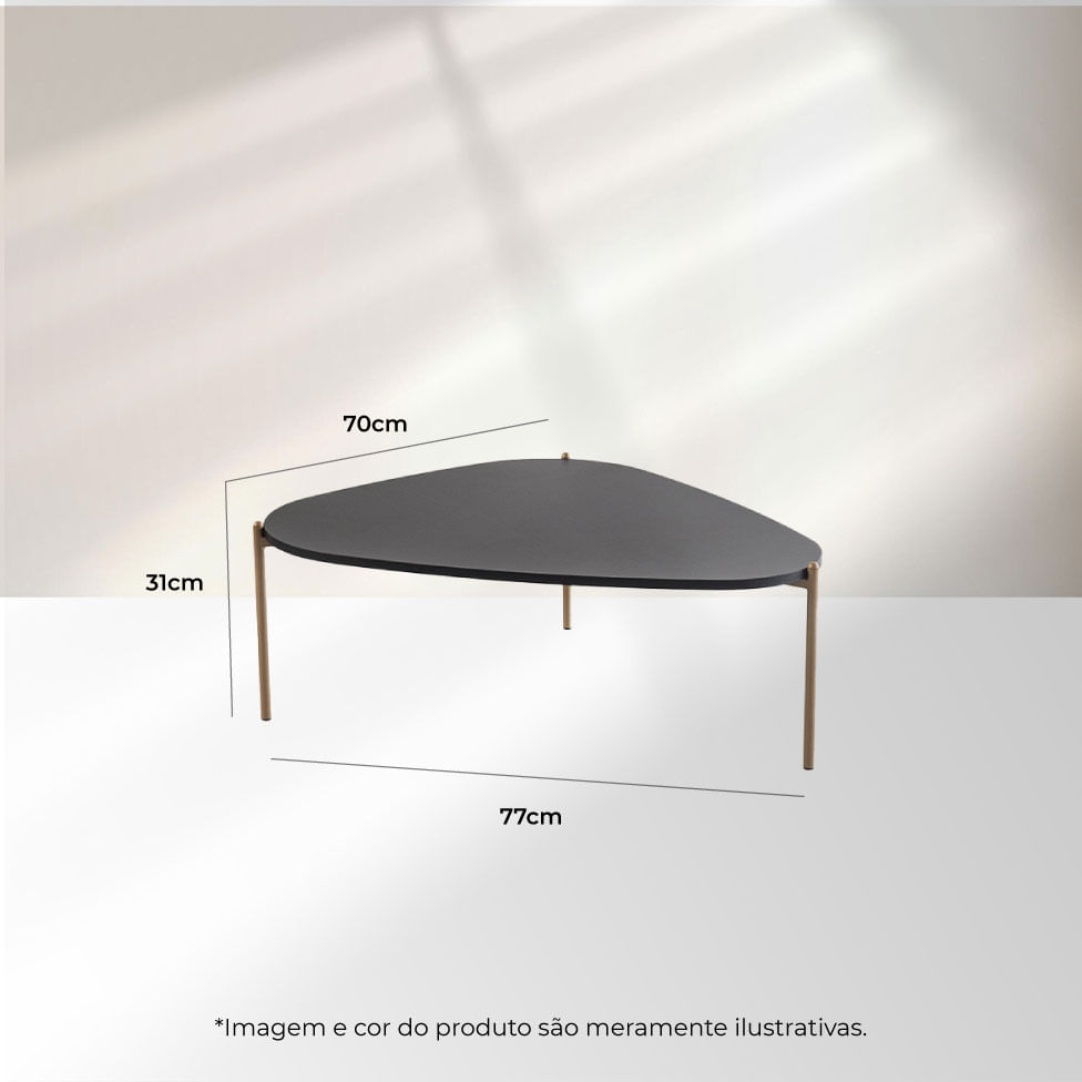 Mesa de Centro Triangular Orgânica Pé em Aço Nero e Dourada 77x70cm - Imagem 5