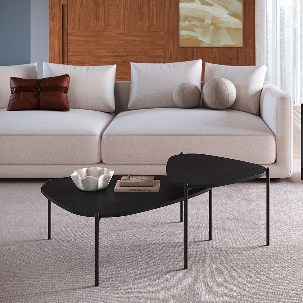 Mesa de Centro Triangular Orgânica Pé em Aço Nero e Preta 77x70cm - Imagem 3