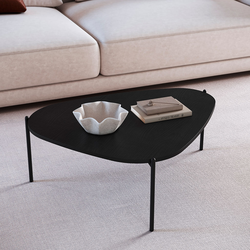 Mesa de Centro Triangular Orgânica Pé em Aço Nero e Preta 77x70cm - Imagem 4