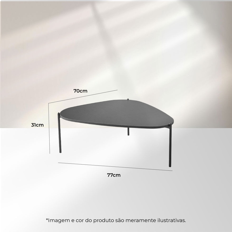 Mesa de Centro Triangular Orgânica Pé em Aço Nero e Preta 77x70cm - Imagem 5
