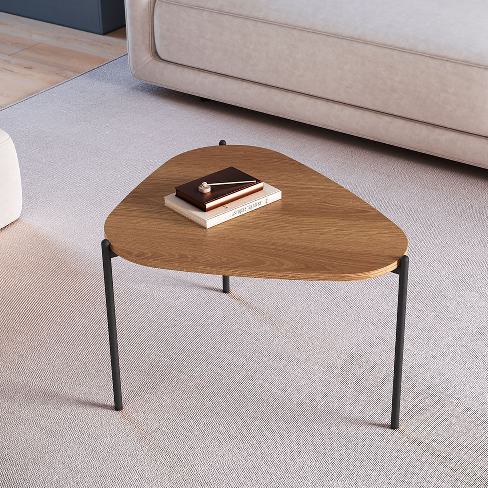 Mesa de Centro Triangular Orgânica Pé em Aço Hanover e Preta 59x55cm - Imagem 5