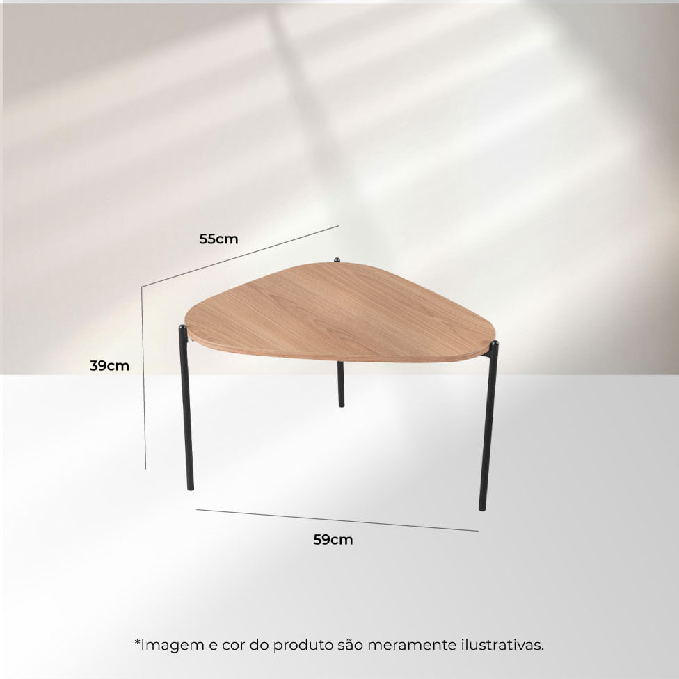 Mesa de Centro Triangular Orgânica Pé em Aço Hanover e Preta 59x55cm - Imagem 6