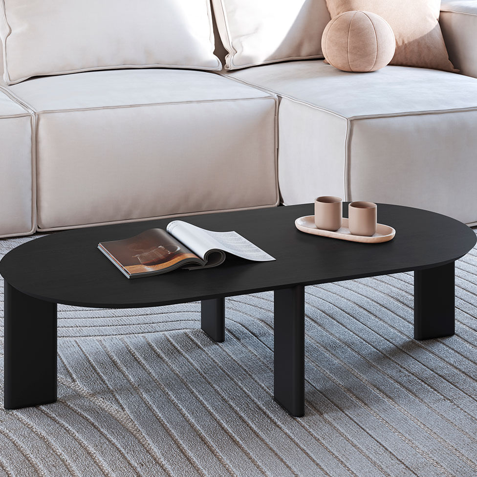 Mesa de Centro Retangular Orgânica Chanfrada Nero e Preta 1,20m - Imagem 3