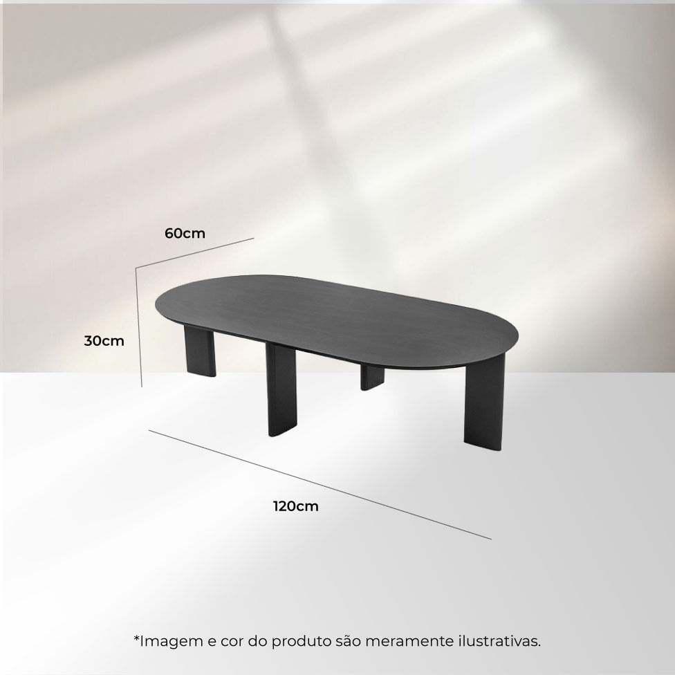 Mesa de Centro Retangular Orgânica Chanfrada Nero e Preta 1,20m - Imagem 4