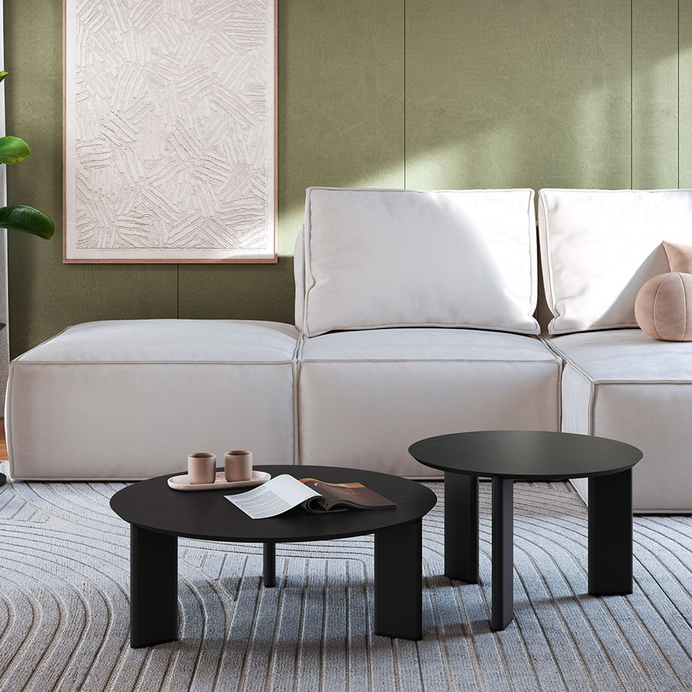 Mesa de Centro Redonda Orgânica Chanfrada Nero e Preta 80cm - Imagem 3
