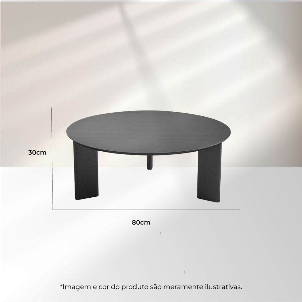 Mesa de Centro Redonda Orgânica Chanfrada Nero e Preta 80cm - Imagem 5