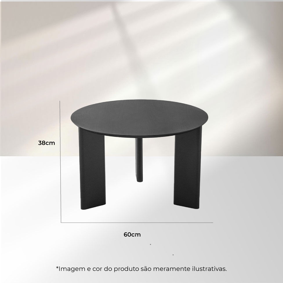 Mesa de Centro Redonda Orgânica Chanfrada Nero e Preta 60cm - Imagem 3