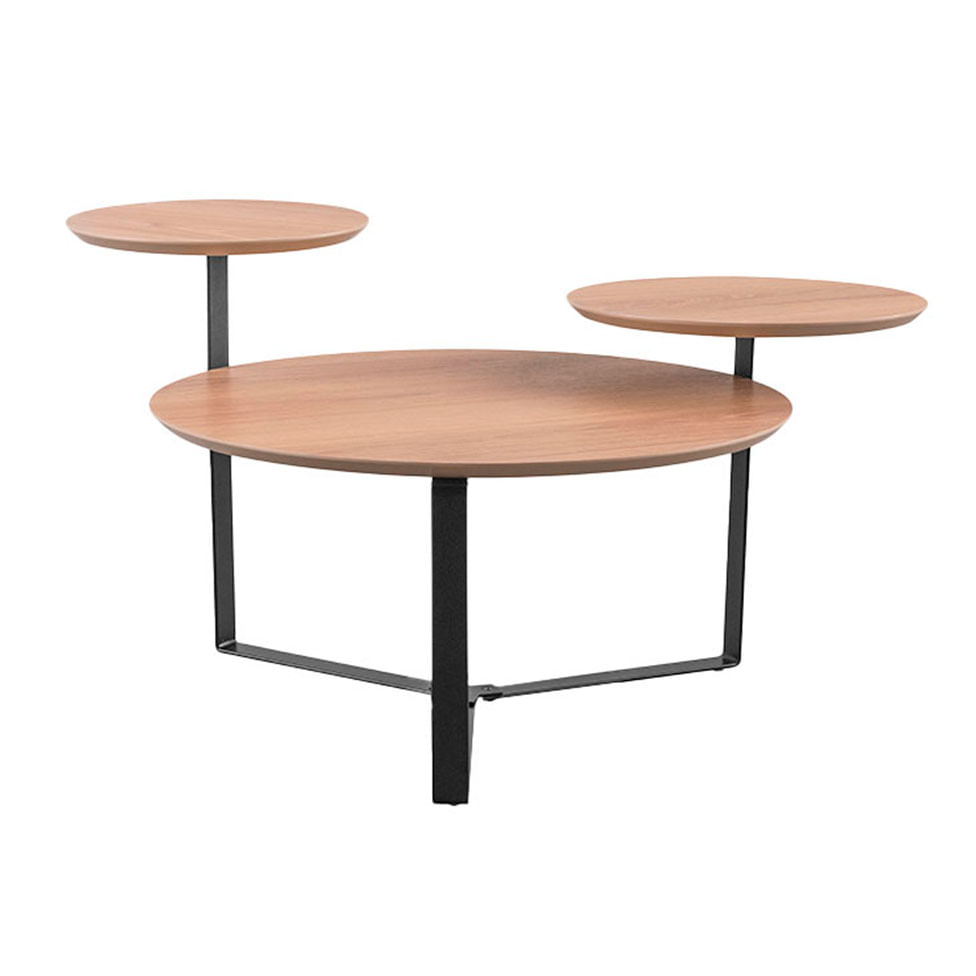 Mesa de Centro Redonda Orgânica Chanfrada 3 Tampos Hanover e Preta