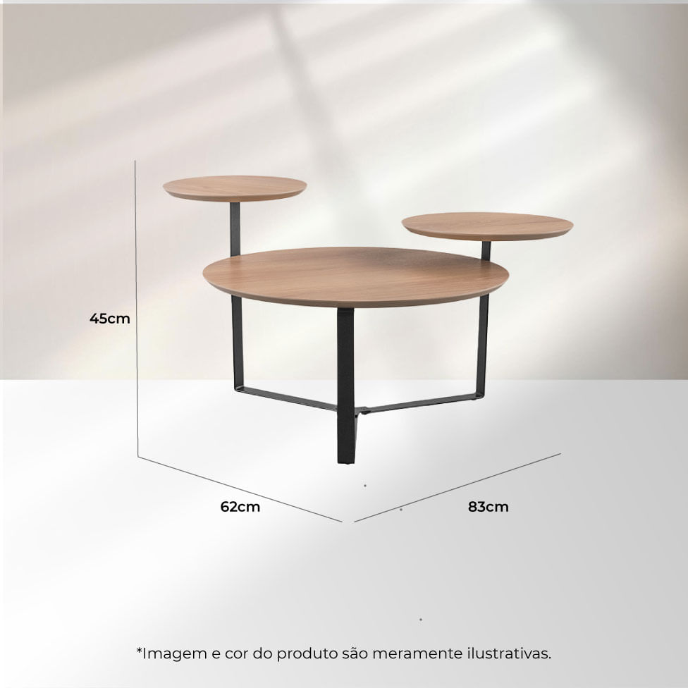 Mesa de Centro Redonda Orgânica Chanfrada 3 Tampos Hanover e Preta - Imagem 5