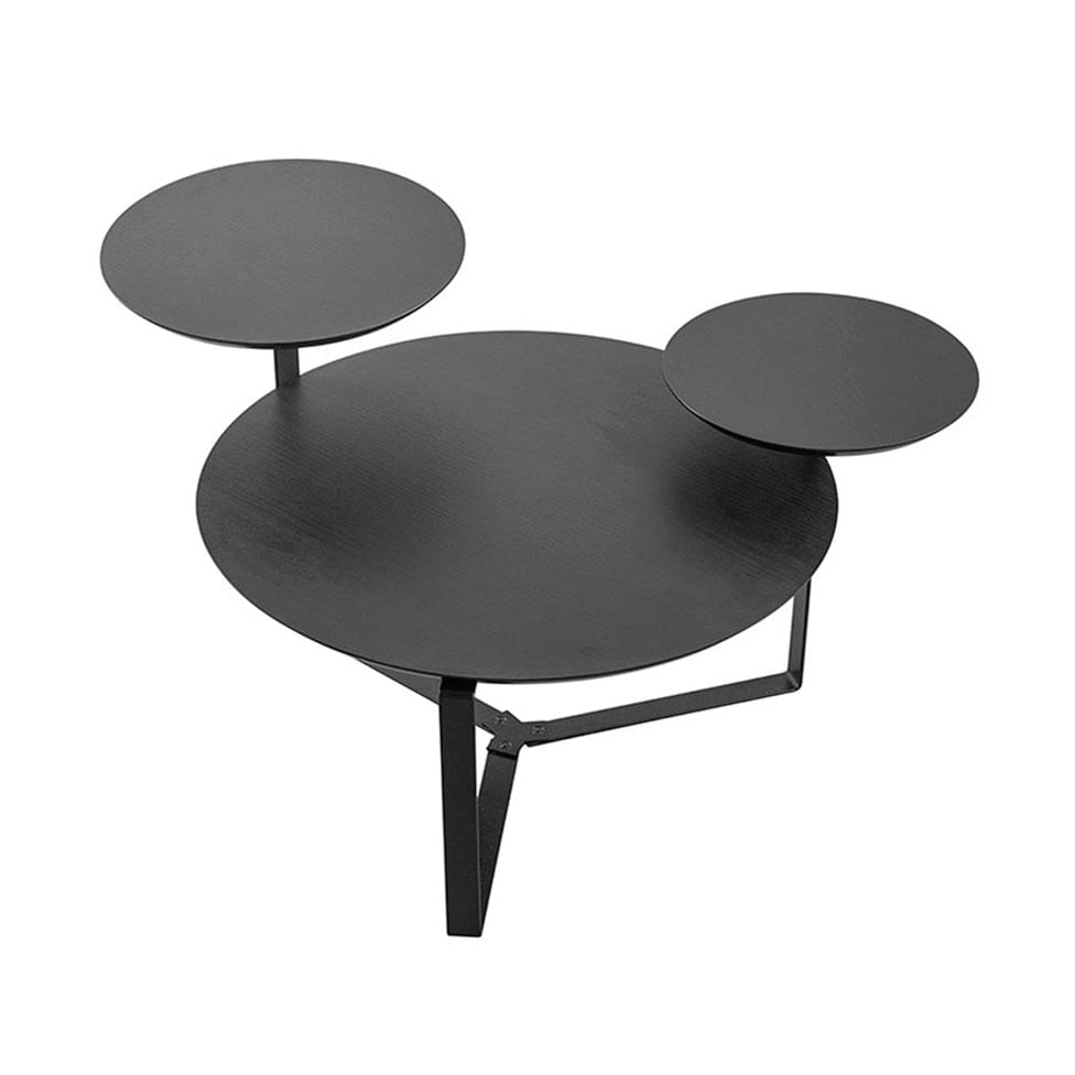 Mesa de Centro Redonda Orgânica Chanfrada 3 Tampos Nero e Preta - Imagem 2
