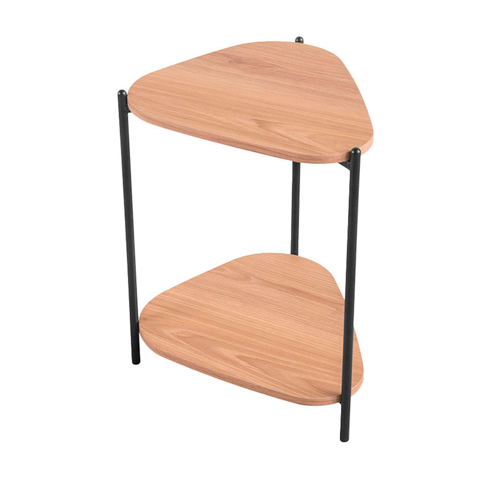 Mesa Lateral Redonda Orgânica Prateleira Pé em Aço Hanover e Preto