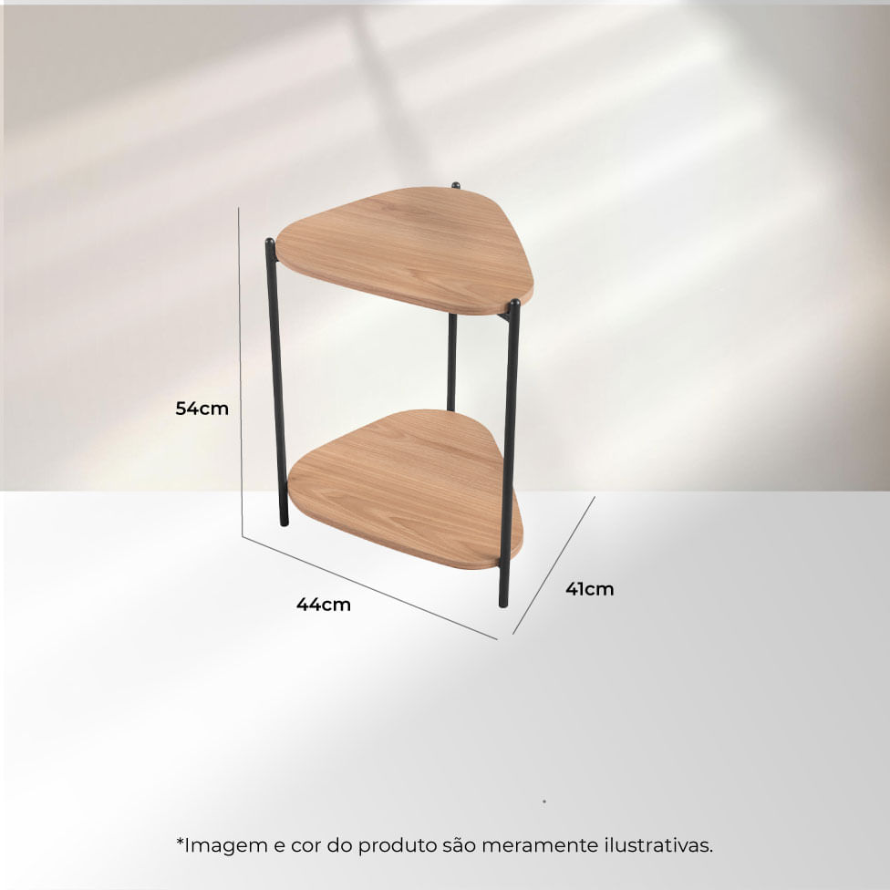 Mesa Lateral Redonda Orgânica Prateleira Pé em Aço Hanover e Preto - Imagem 7