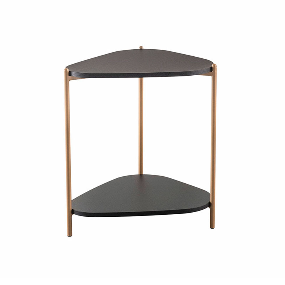 Mesa Lateral Redonda Orgânica Prateleira Pé em Aço Nero e Dourado - Imagem 2