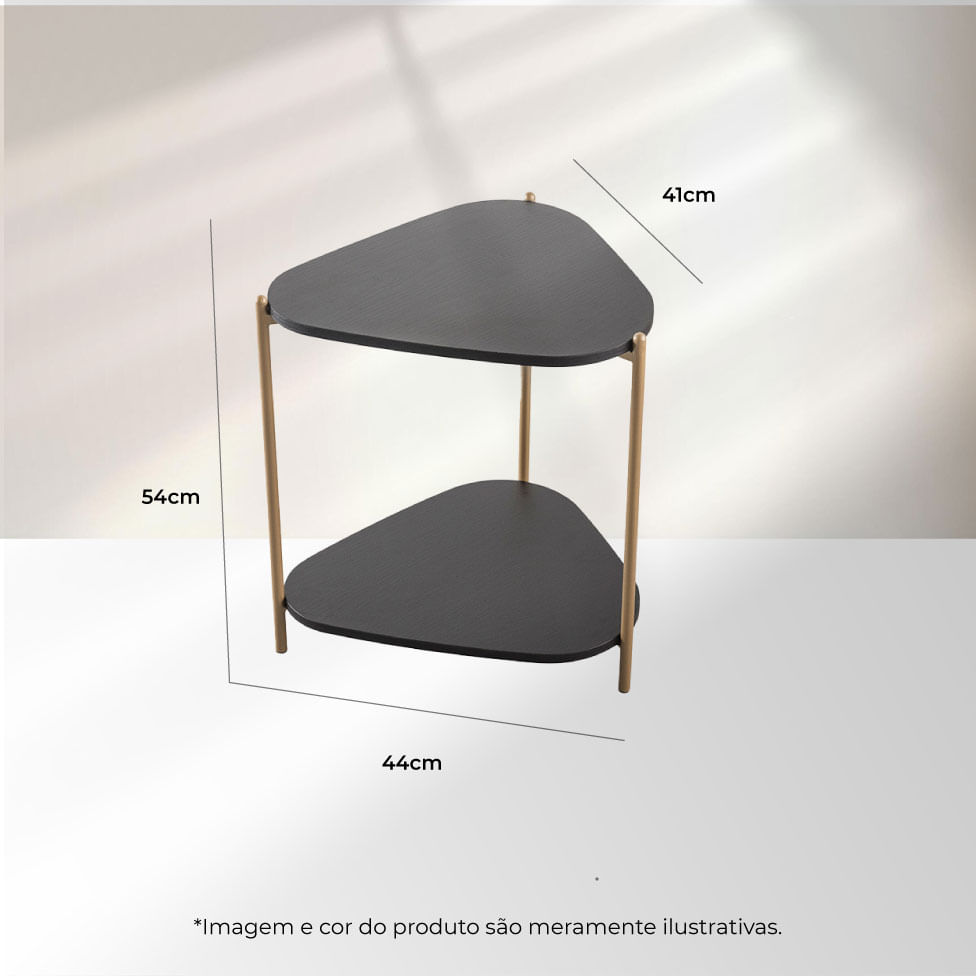 Mesa Lateral Redonda Orgânica Prateleira Pé em Aço Nero e Dourado - Imagem 5