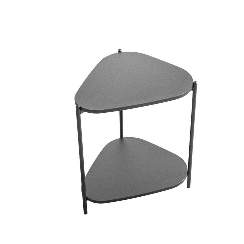 Mesa Lateral Redonda Orgânica Prateleira Pé em Aço Nero e Preto