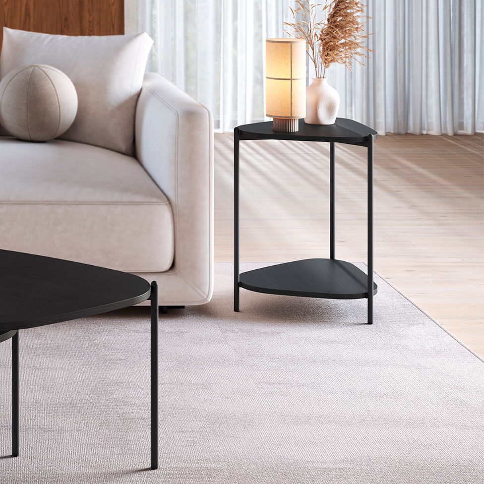 Mesa Lateral Redonda Orgânica Prateleira Pé em Aço Nero e Preto - Imagem 3