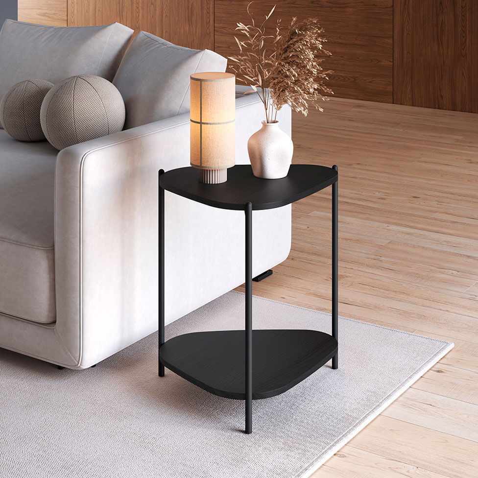 Mesa Lateral Redonda Orgânica Prateleira Pé em Aço Nero e Preto - Imagem 4