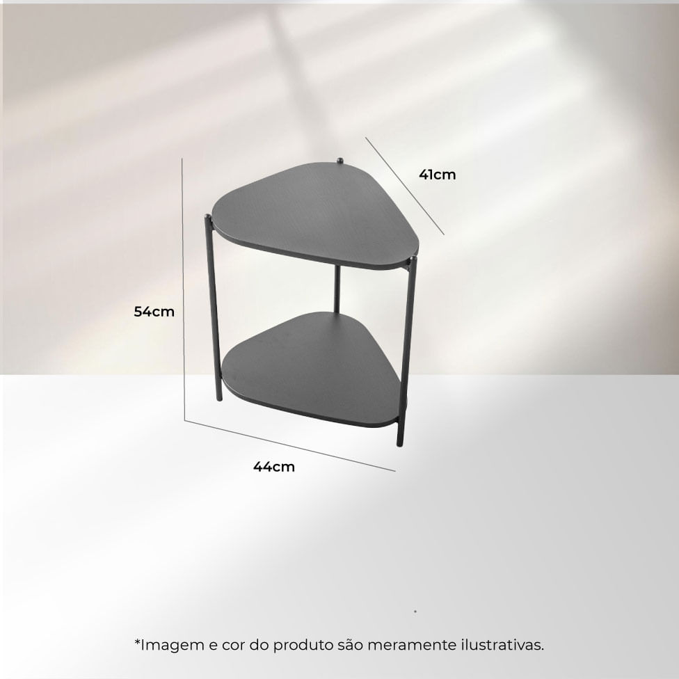 Mesa Lateral Redonda Orgânica Prateleira Pé em Aço Nero e Preto - Imagem 5