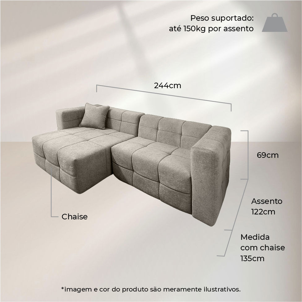 Sofá Colorado Living com Chaise Esquerdo em Boucle Cinza 2,44m - Imagem 4
