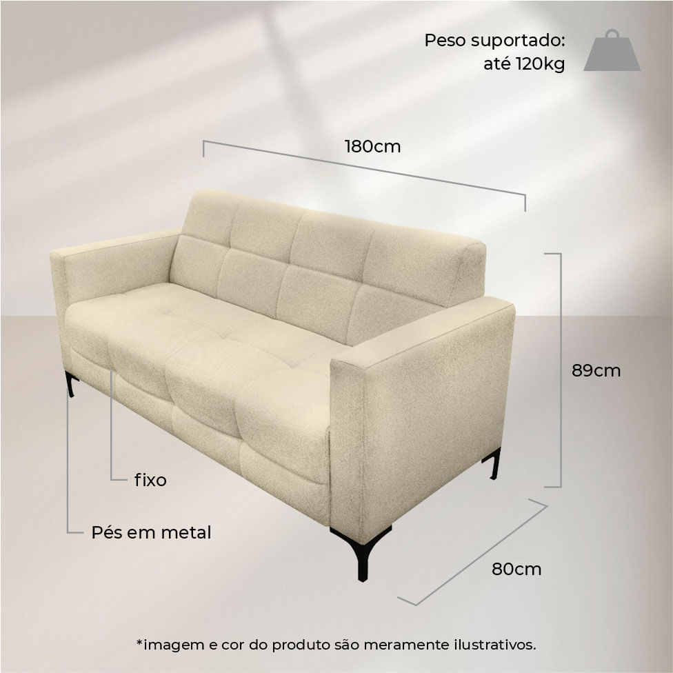 Sofá Hamilton Living em Boucle Off White 1,80m - Imagem 7