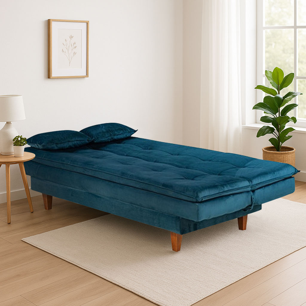 Sofá Cama Mooca em Veludo Azul 1,95m - Imagem 4