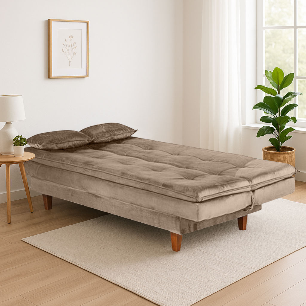 Sofá Cama Mooca em Veludo Bege 1,95m - Imagem 4