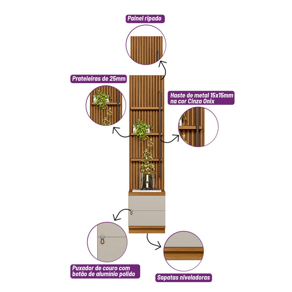 Estante Modular Ouro Preto 1 Porta e 3 Prateleiras Nature e Off White - Imagem 3