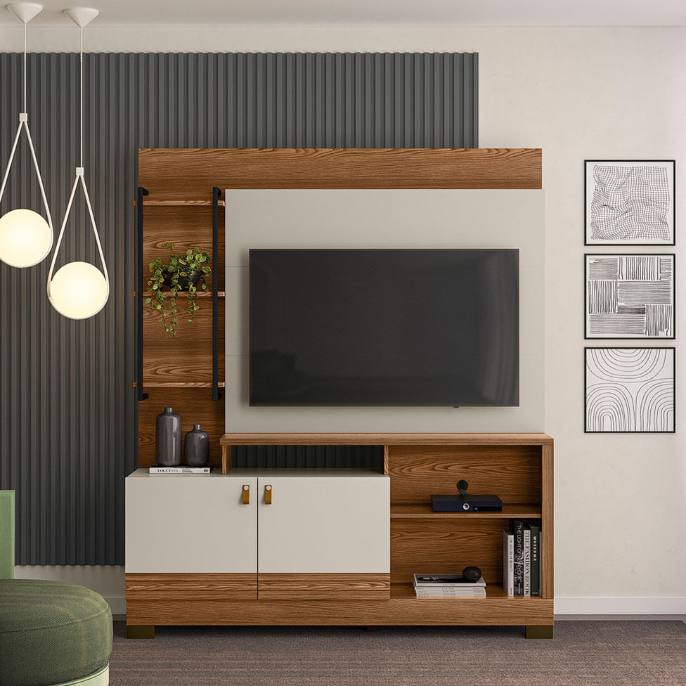 Estante Home Alagoas para TV até 50" Freijó e Off White - Imagem 3