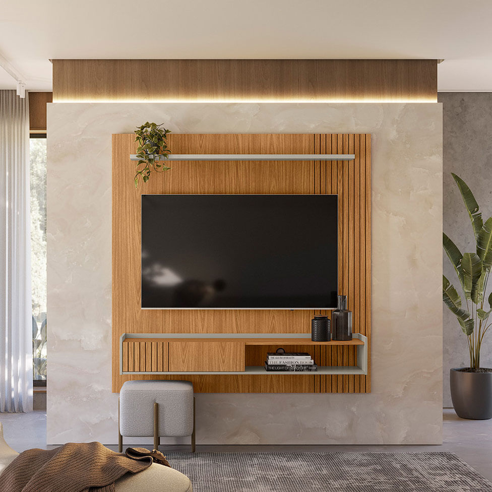 Painel Home Dublin com 1 Porta para TV 65" Nature e Off White - Imagem 2
