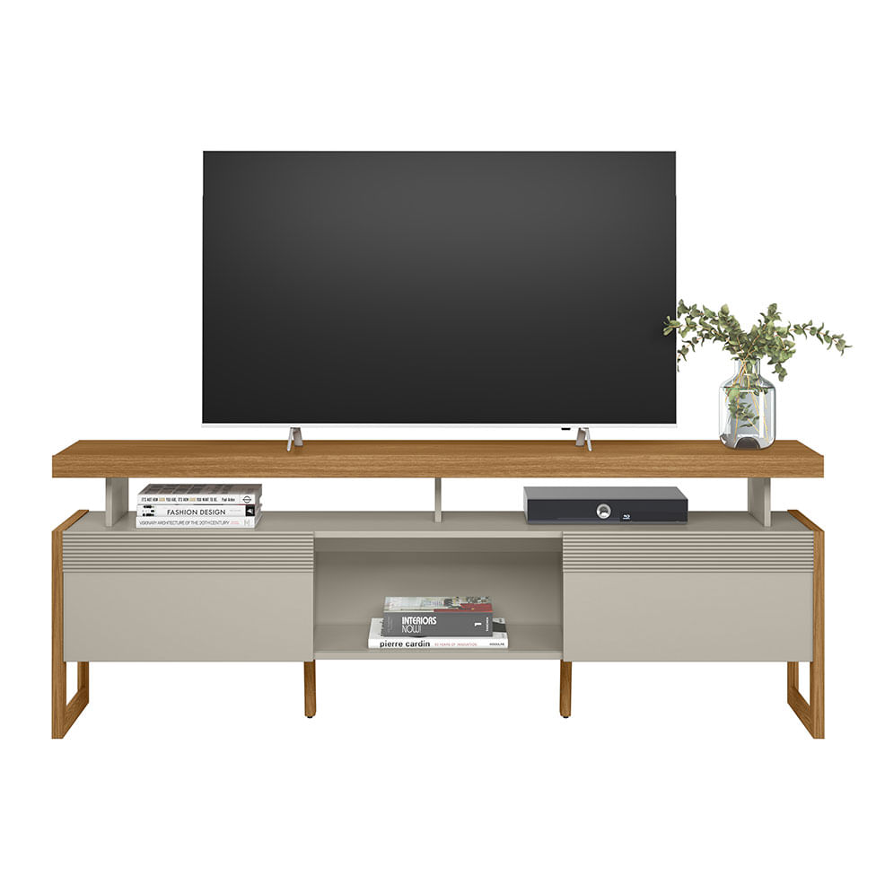 Rack Esmeralda para TV 70" com 2 Portas Nature e Off White