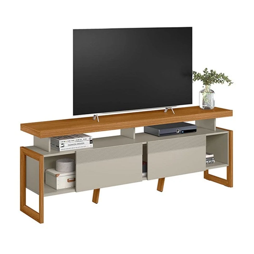 Rack Esmeralda para TV 70" com 2 Portas Nature e Off White - Imagem 2