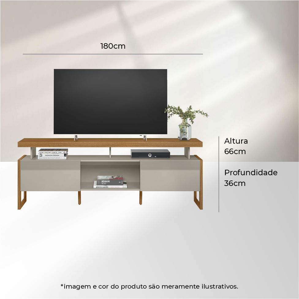 Rack Esmeralda para TV 70" com 2 Portas Nature e Off White - Imagem 5