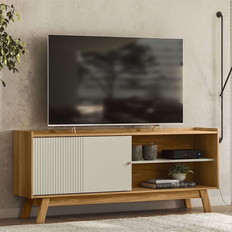 Rack Aurum para TV 65" com 1 Porta Nature e Off White - Imagem 3