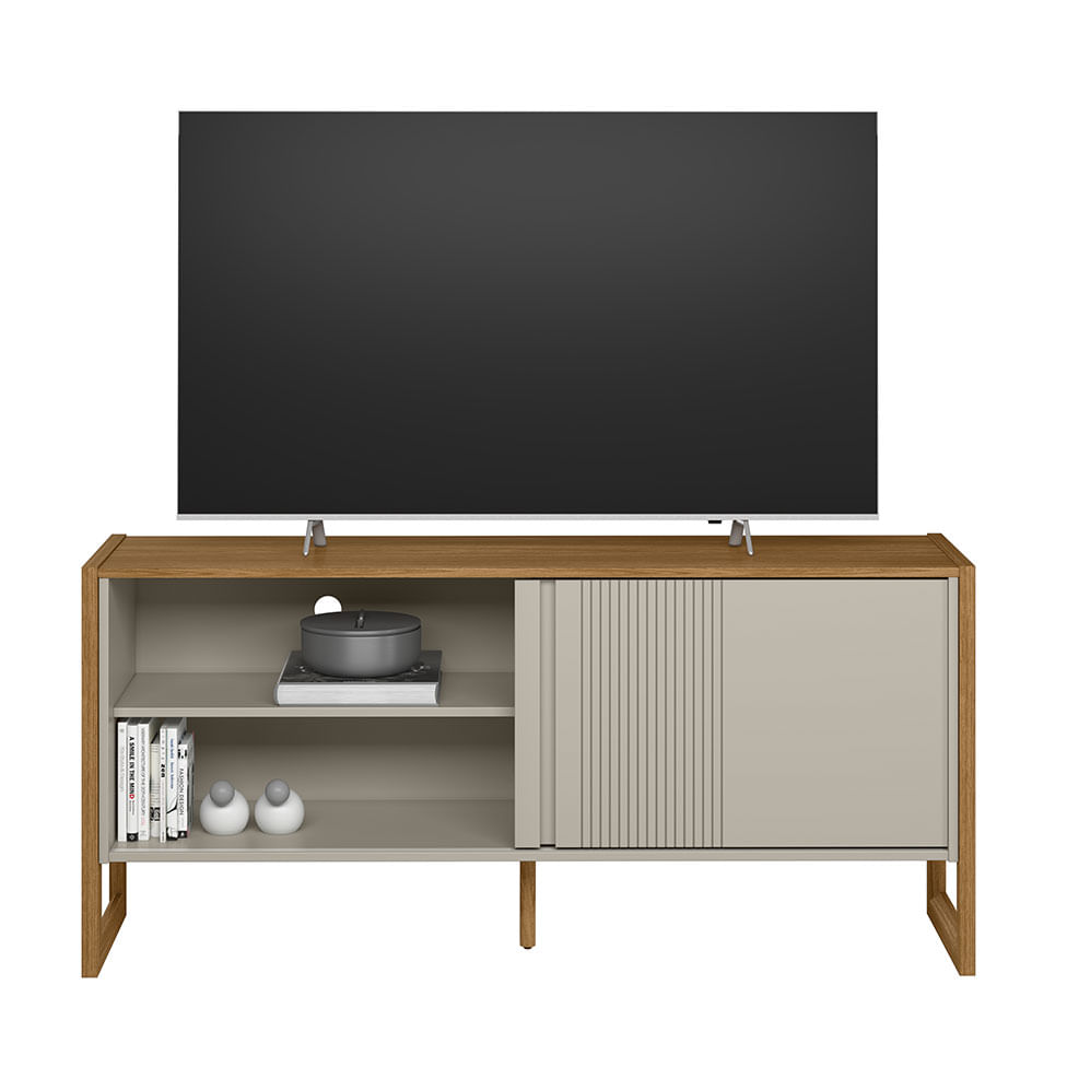 Rack Gold para TV 55" com 1 Portas Nature e Off White