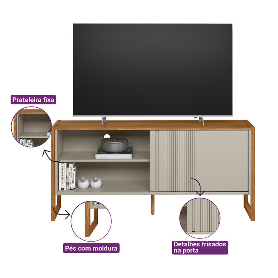 Rack Gold para TV 55" com 1 Portas Nature e Off White - Imagem 2